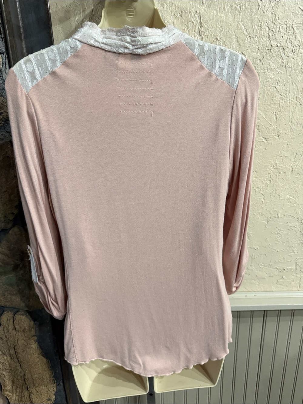 Lace-Front Button-Down Top in Blush and Ivory - Picture 3 of 7